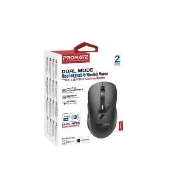Promate Flixi Dual‑Mode Wireless Mouse – Bluetooth & 2.4GHz, Rechargeable, Adjustable DPI, Silent Click & 7‑Color LED – USB‑A/C Receivers-Flash Zone Electronics فلاش زون للالكترونيات