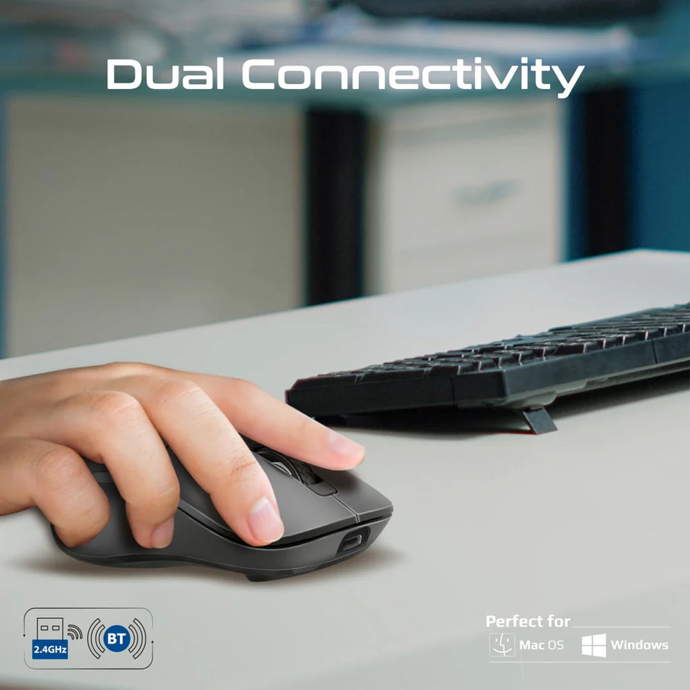 Promate Flixi Dual‑Mode Wireless Mouse – Bluetooth & 2.4GHz, Rechargeable, Adjustable DPI, Silent Click & 7‑Color LED – USB‑A/C Receivers-Flash Zone Electronics فلاش زون للالكترونيات
