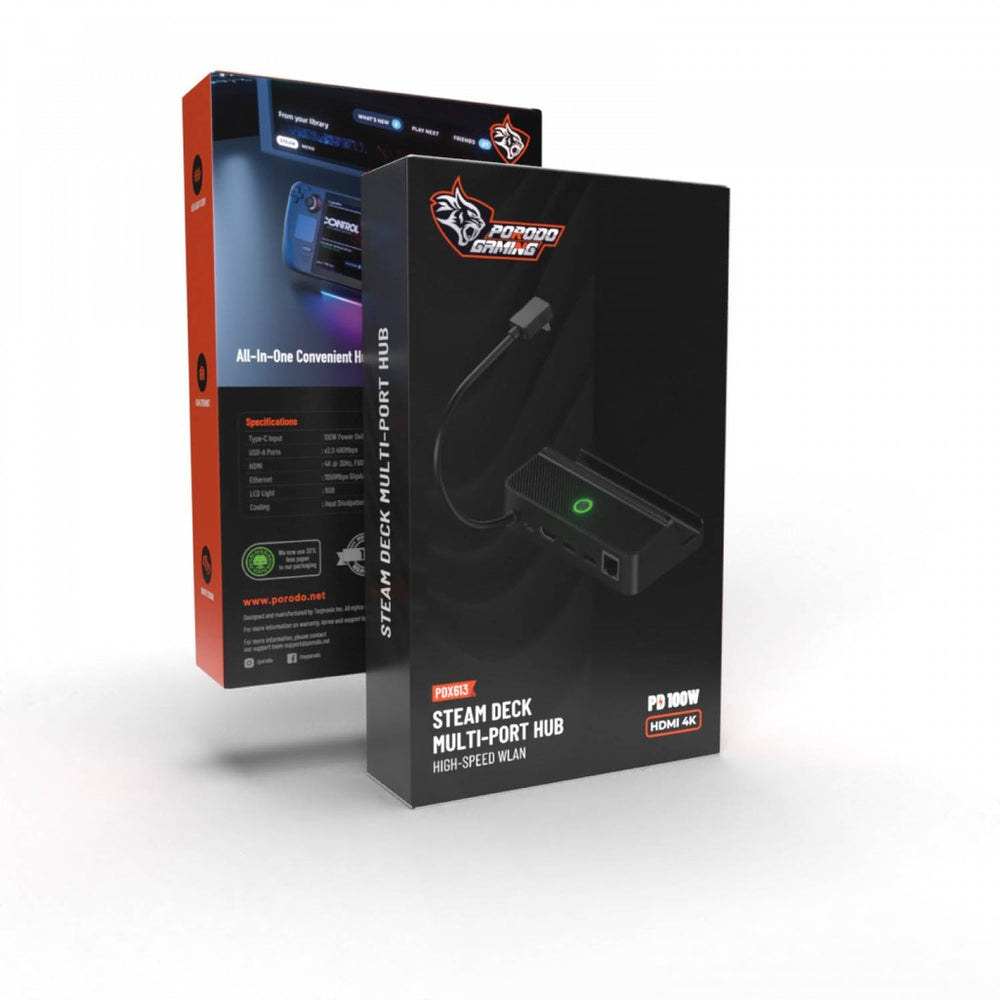 Porodo Gaming Steam Deck Multi‑Port Hub PDX613 – USB‑C 100W PD, HDMI, Ethernet, USB Ports & RGB LED-Flash Zone Electronics فلاش زون للالكترونيات