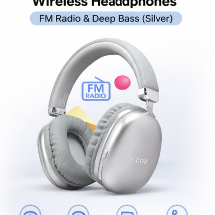X.cell HS-314 Wireless Over-Ear Headphones – FM Radio & Deep Bass (Silver)-Flash Zone Electronics فلاش زون للالكترونيات