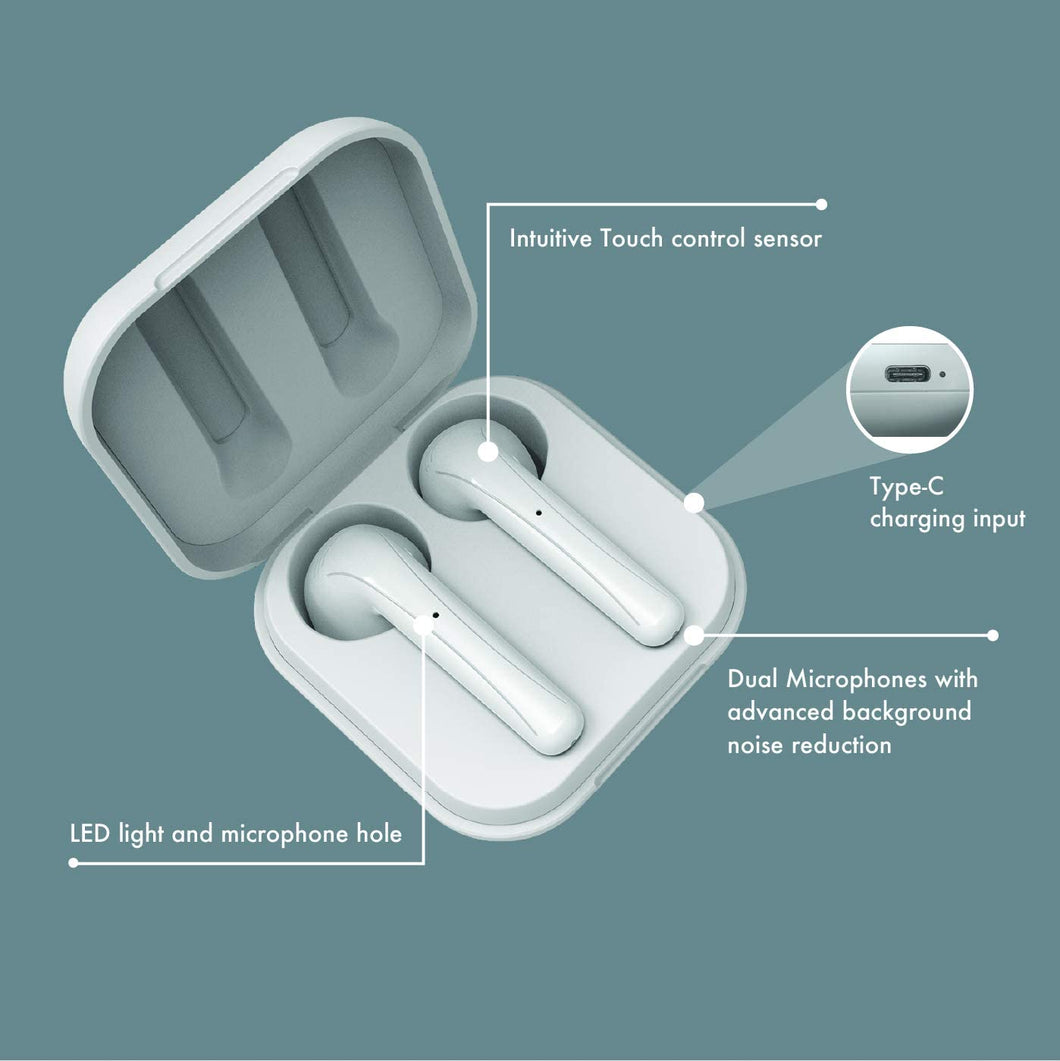 SWITCH TRUBUDZ TOUCH TRUE WIRELESS EARBUDS, IN-EAR BLUETOOTH HEADPHONES WITH TOUCH CONTROL AND DUAL MICROPHONES HANDS FREE WHITE-Flash Zone Electronics             فلاش زون للالكترونيات