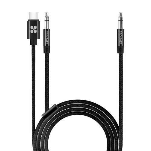 Promate AuxLink-CM 2-in-1 USB-C/3.5mm to 3.5mm AUX Audio Cable-Flash Zone Electronics             فلاش زون للالكترونيات