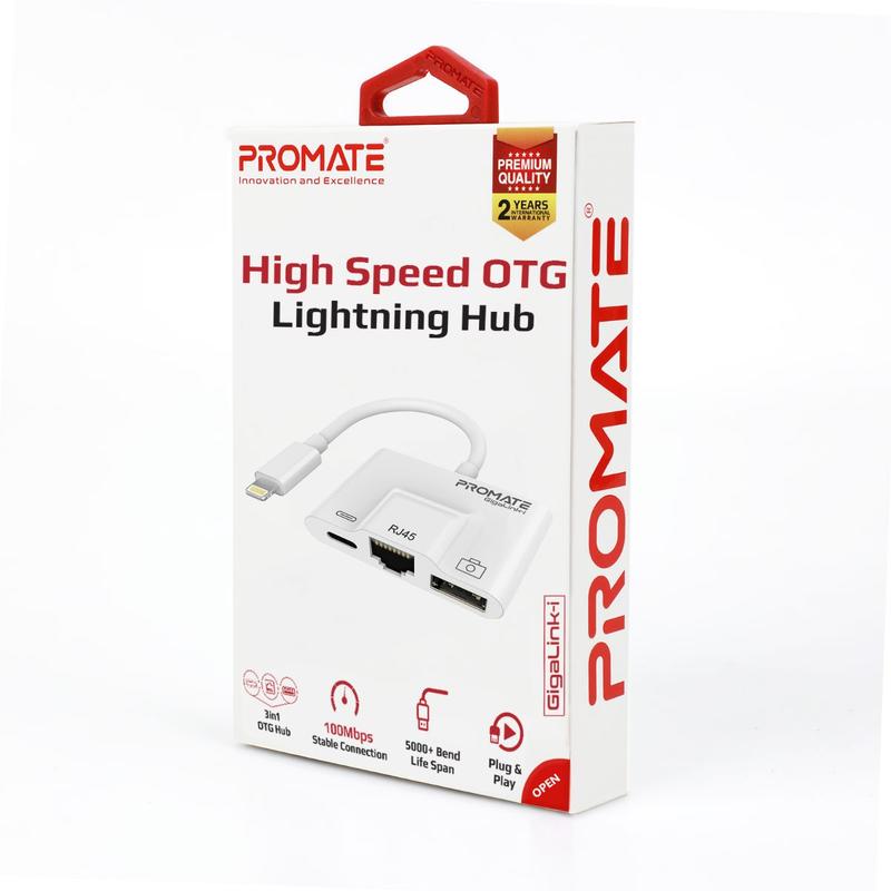 Promate GigaLink-i 3-in-1 High Speed OTG Lightning Hub-Flash Zone Electronics             فلاش زون للالكترونيات