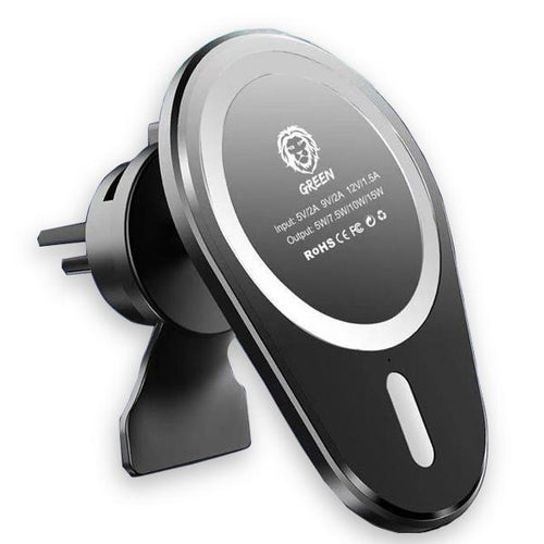 Green Wireless Magnetic Car Charger/Mount 15W(Air Vent + Stick-on-Holder)-Flash Zone Electronics             فلاش زون للالكترونيات
