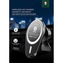 Load image into Gallery viewer, Green Wireless Magnetic Car Charger/Mount 15W(Air Vent + Stick-on-Holder)-Flash Zone Electronics             فلاش زون للالكترونيات
