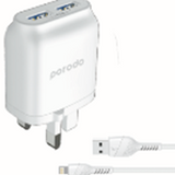Porodo Dual USB Wall Charger 2.4A with Improved Version PVC Lightning Cable 1.2m-Flash Zone Electronics             فلاش زون للالكترونيات