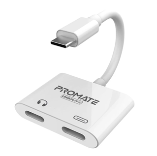 Promate UniSplit-C 2-In-1 Splitter USB To Audio Adapter White-Flash Zone Electronics             فلاش زون للالكترونيات