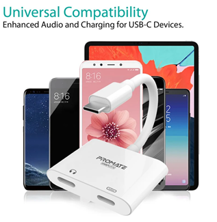 Promate UniSplit-C 2-In-1 Splitter USB To Audio Adapter White-Flash Zone Electronics             فلاش زون للالكترونيات