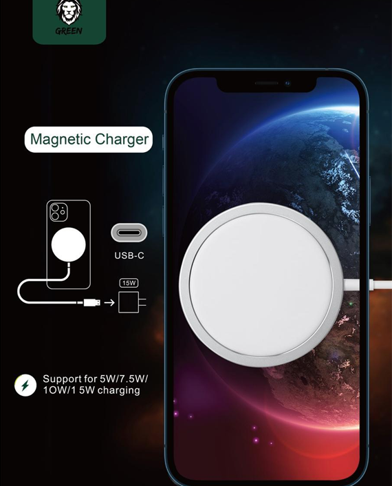 GREEN Wireless Magnetic Charger FC-001 15w for iP 12-Flash Zone Electronics             فلاش زون للالكترونيات
