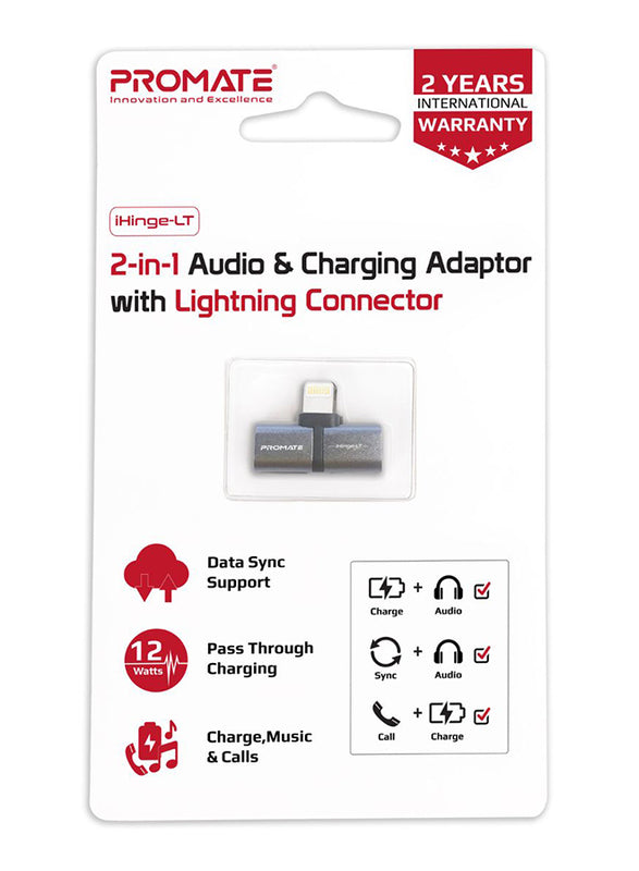 Promate iHinge-LT Lightning Jack Adapter, Ultra-Slim 2-In-1 Lightning Male to Lightning-Flash Zone Electronics             فلاش زون للالكترونيات