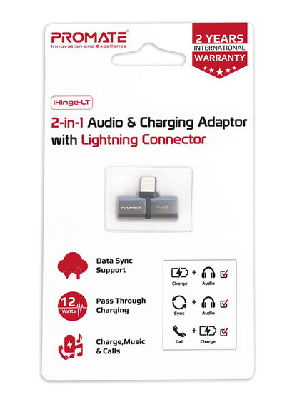 Promate iHinge-LT Lightning Jack Adapter, Ultra-Slim 2-In-1 Lightning Male to Lightning-Flash Zone Electronics             فلاش زون للالكترونيات