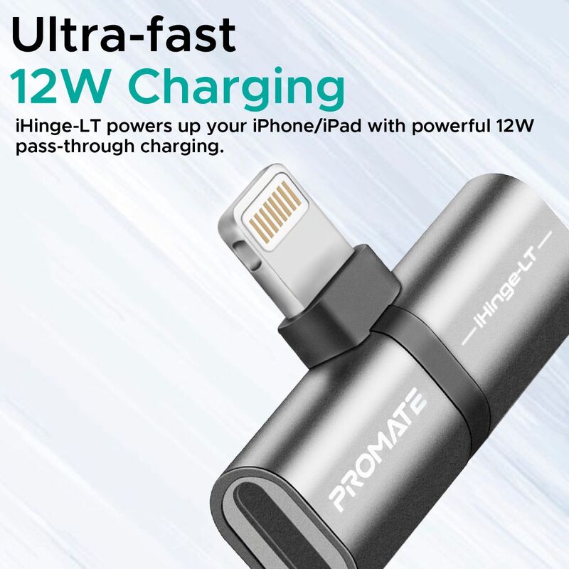 Promate iHinge-LT Lightning Jack Adapter, Ultra-Slim 2-In-1 Lightning Male to Lightning-Flash Zone Electronics             فلاش زون للالكترونيات