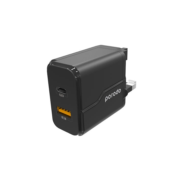 Porodo PD & QC Wall Charger 20W- EU with Braided Type-C to Lightning PD Cable 1.2m-Flash Zone Electronics             فلاش زون للالكترونيات