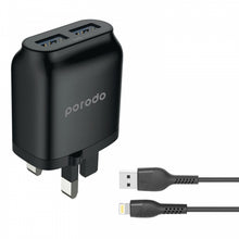 Load image into Gallery viewer, Porodo Dual USB Wall Charger 2.4A with Improved Version PVC Lightning Cable 1.2m-Flash Zone Electronics             فلاش زون للالكترونيات
